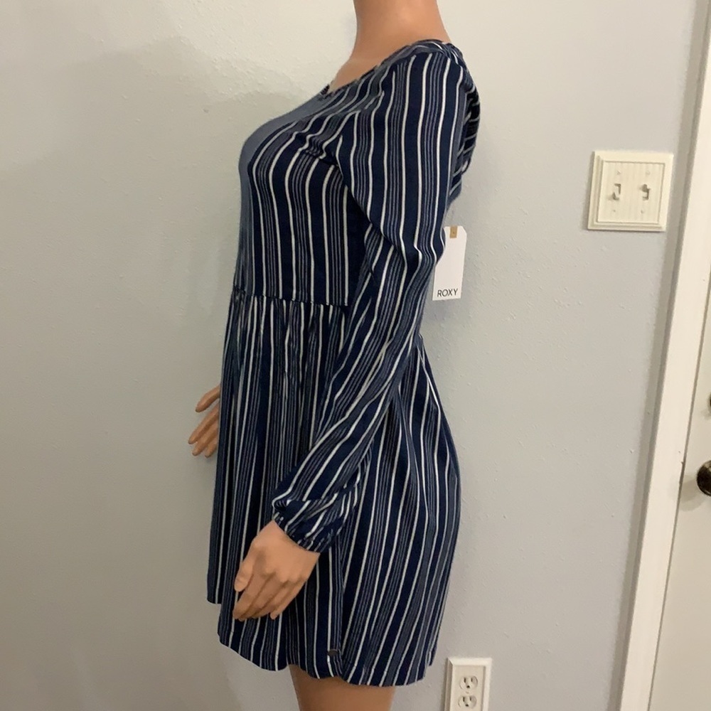 Roxy Women's Highland Escape Horizontal Striped Long Sleeve Navy Skater Dress - Picture 7 of 11